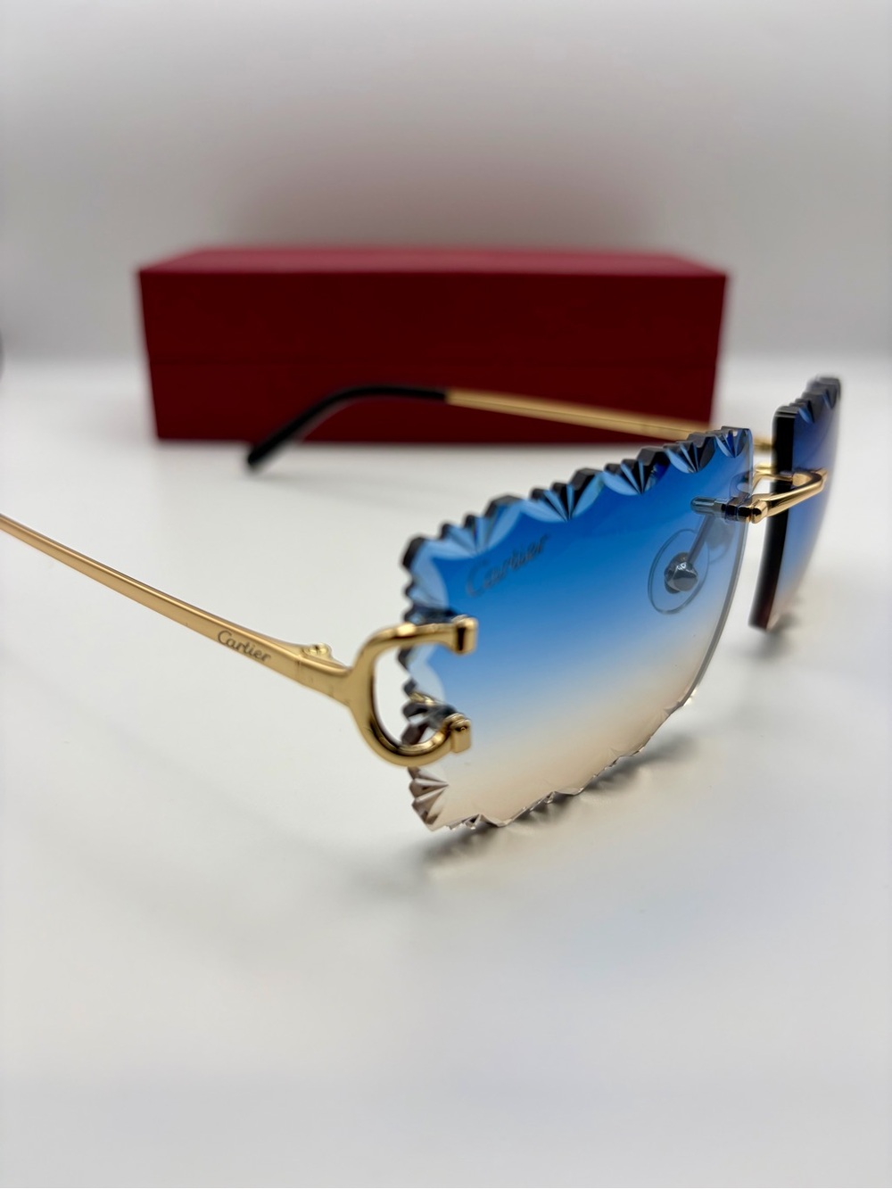 Cartier Blue Gradient Rimless Sunglasses - Gold Frame